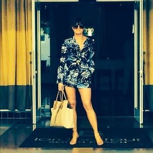 Intermix blue and white shirt romper brand new